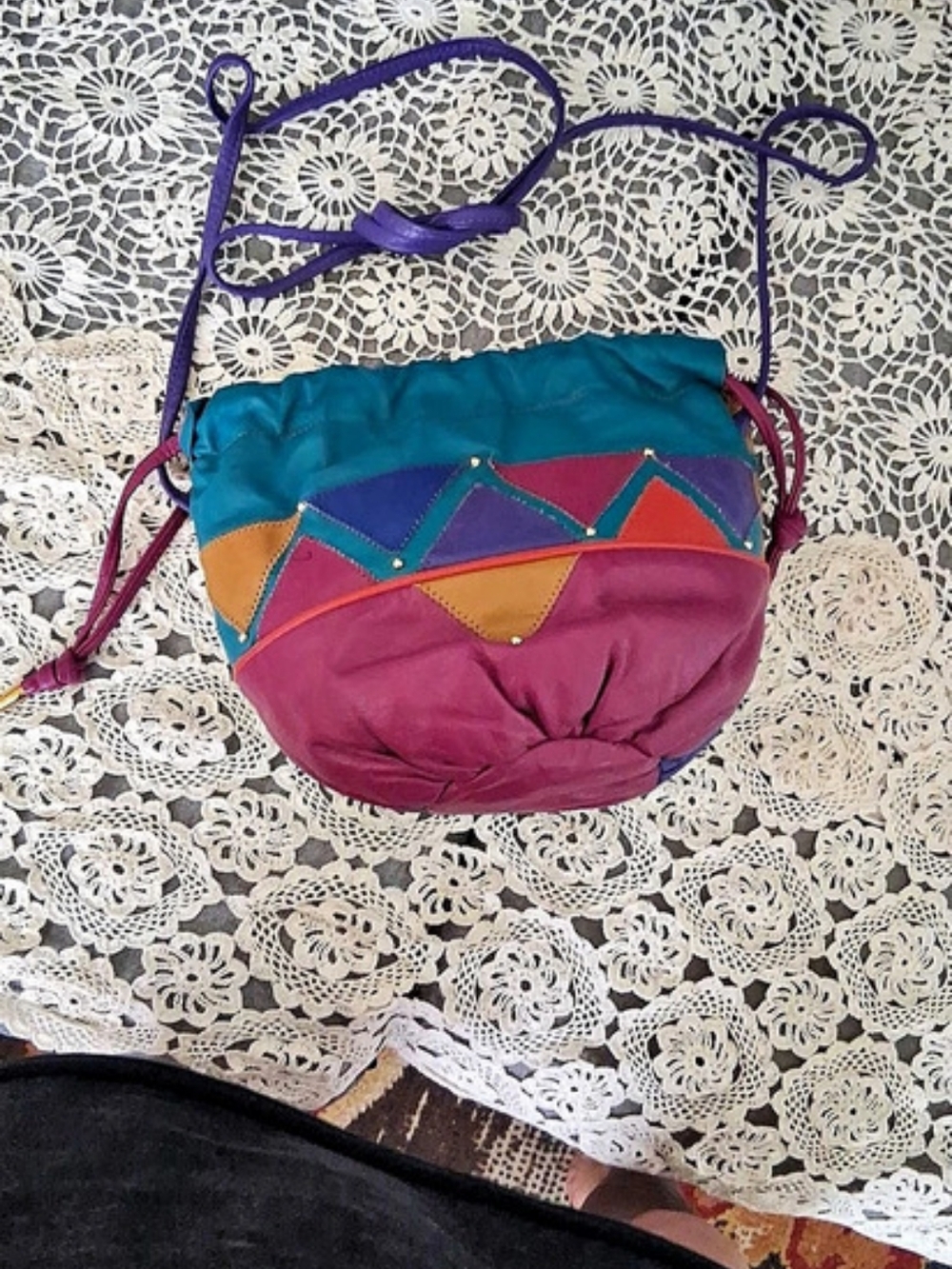 1970's Leather Geometric Small Bucket Bag